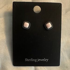 Square Pink Conch Shell Sterling Twist Wire Stud Earrings 6mm